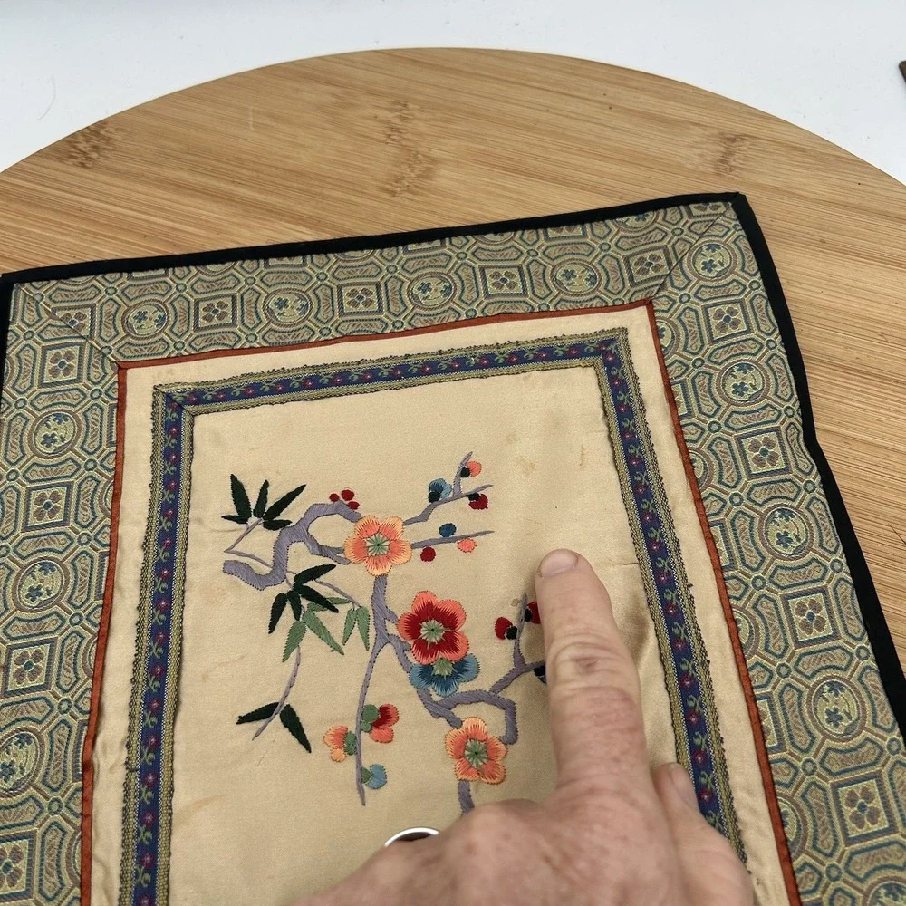 Vintage Chinese Silk Embroidery Frameable Fabric Art Of Flowering Branch‎